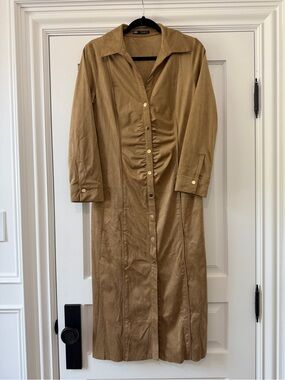 Zara - Ruched Faux Suede Midi Shirt Dress - Size M - NWOT